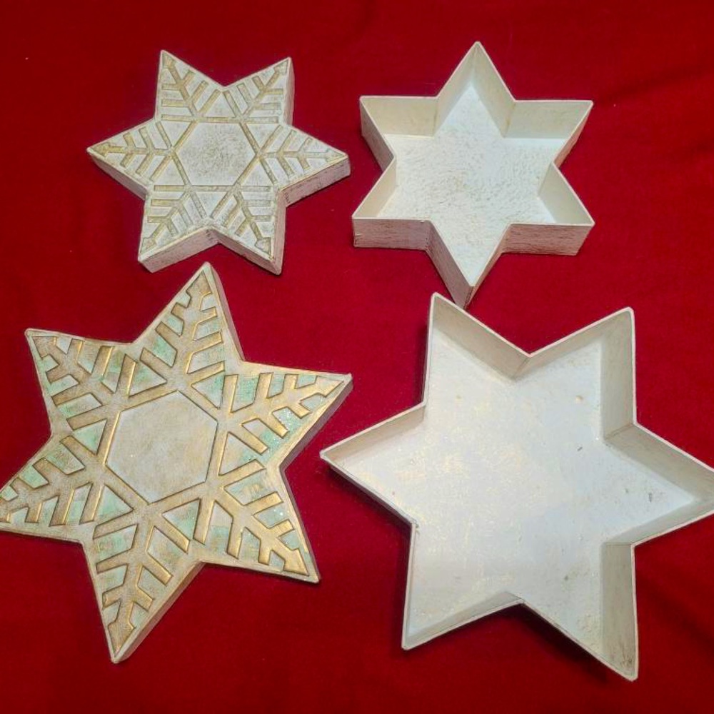 Two Vintage Snowflake or Star shaped boxes with decorative lids - gift box